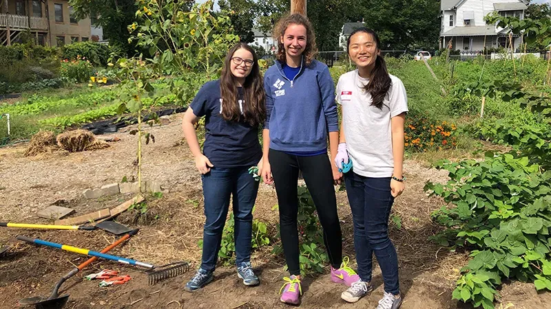 Three students in the field for Jandon Community Service Office